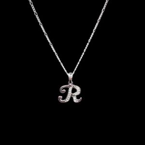 925 sterling silver alphabet‎ letter R pendant necklace